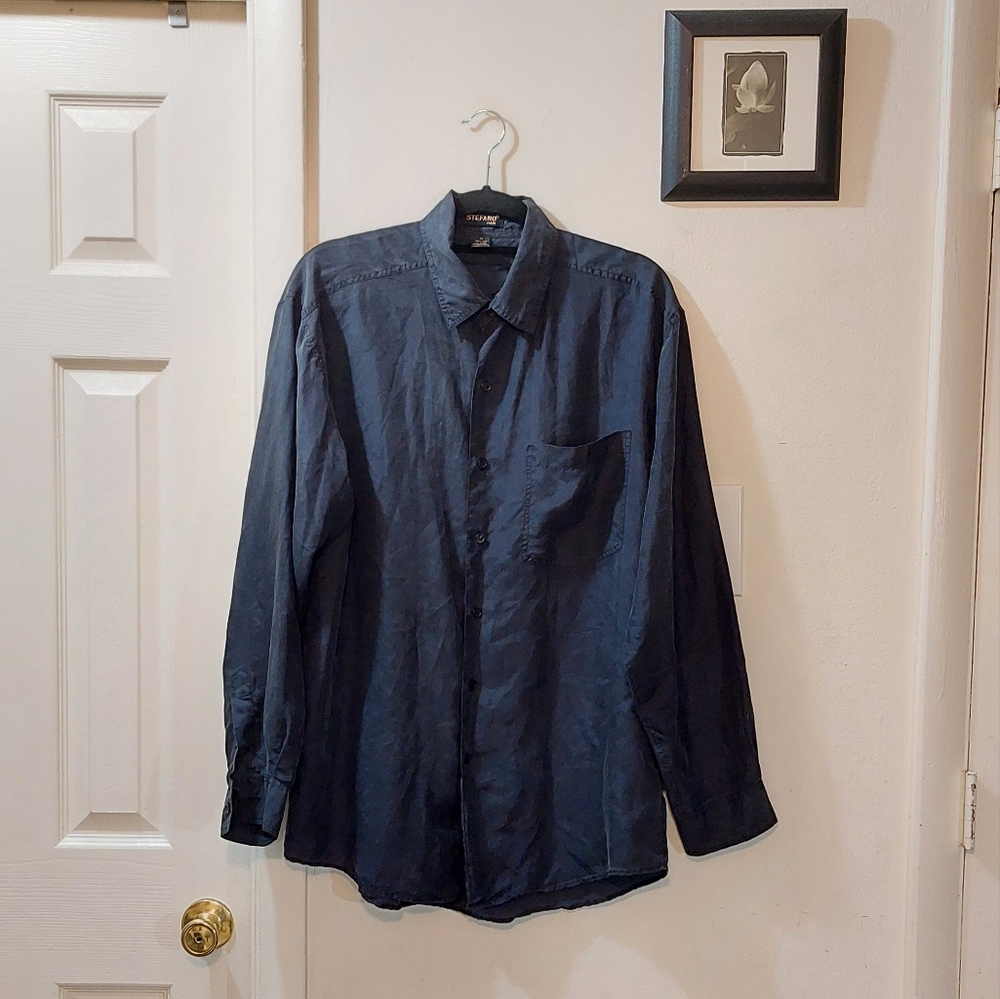 Vintage Men's Casual Button Down Shirt - Black Size Medium